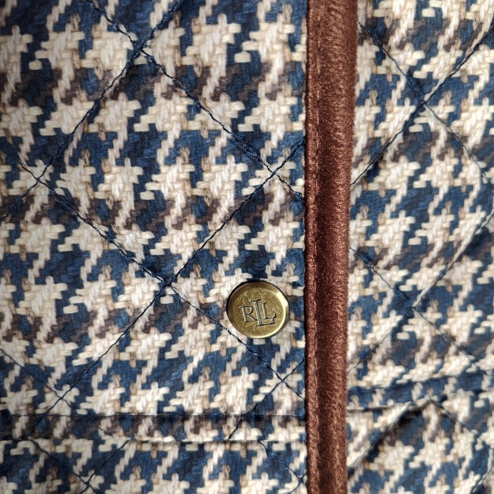 Lauren Ralph Lauren Lightweight Houndstooth Quilted Jacket Faux Sherpa Collar M - Picture 5 of 13